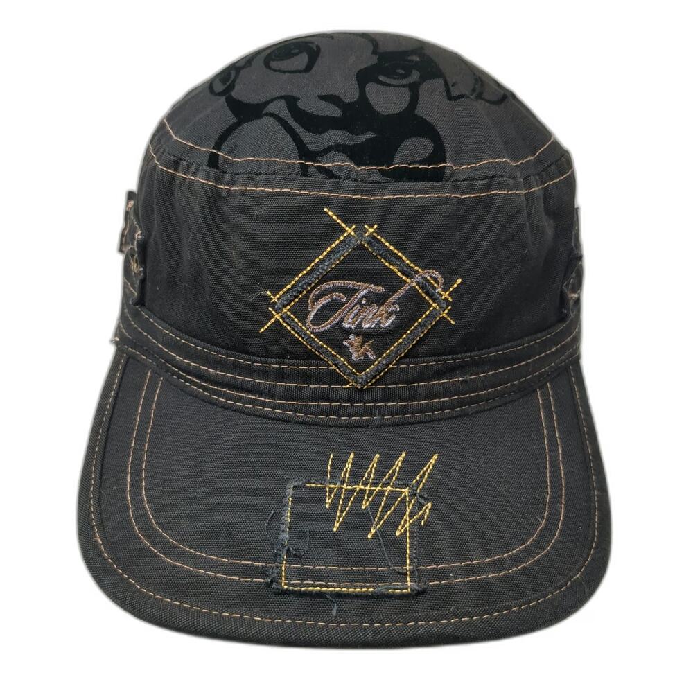 Walt Disney World Army Cap Black One Size Tinkerbell Chenille D Patch Hat Stitch